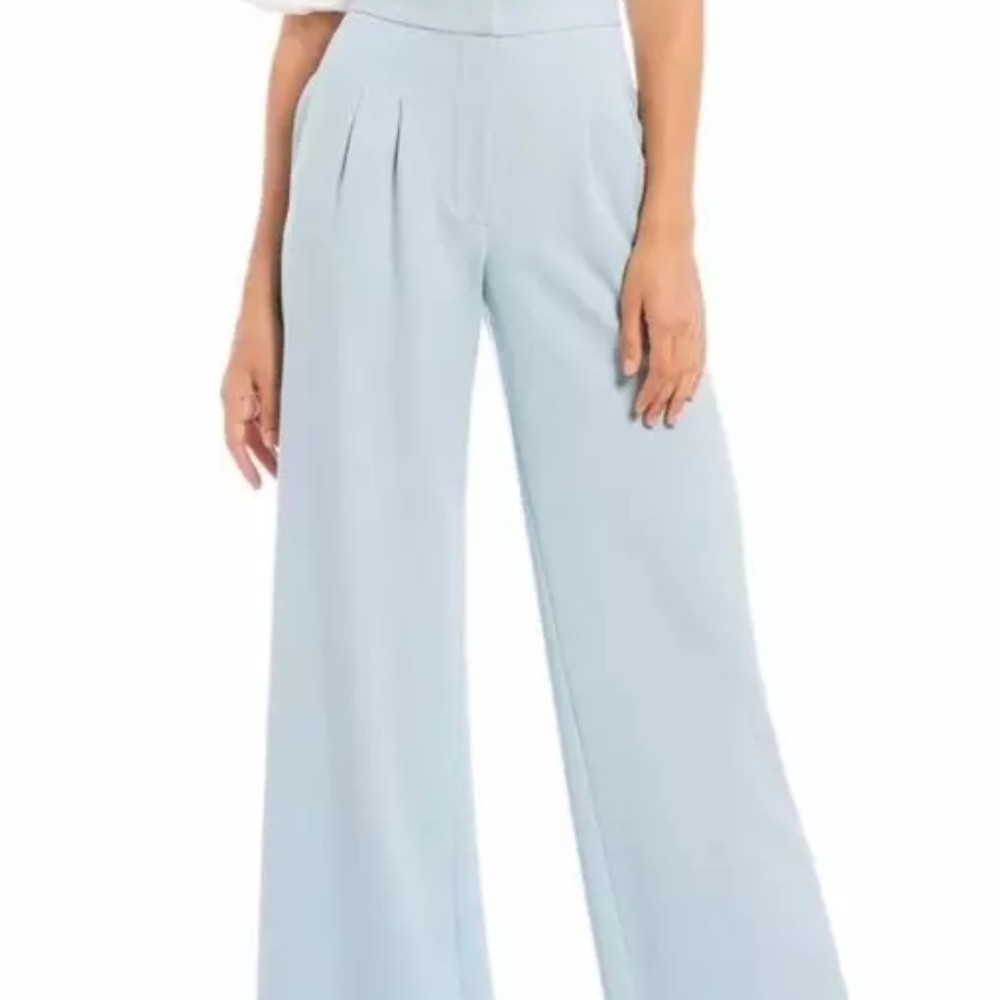 Elegant Light Blue Women's Wide-Leg Pants